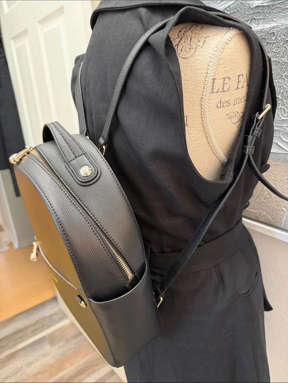 Henri Bendel Black Pebbled Leather Mini Backpack Gold Hardware Monogrammed EUC